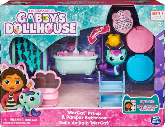 Gabby'S Dollhouse, Primp and Pamper Bathroom with Mercat Figure, 3 Accessories, 3 Furniture and 2 Deliveries, Kids Toys for Ages 3 and Up